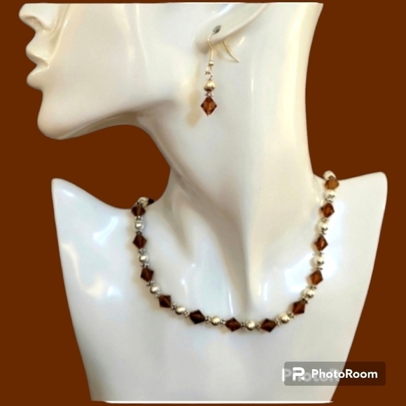 HANDMADE Dainty Silver Plated Beaded Necklace Earrings Set - Picture 1 of 5